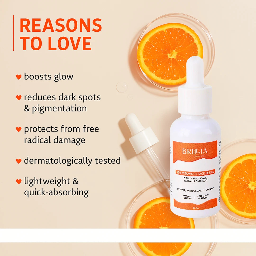 10% Vitamin C Face Serum with Ferulic Acid – Brightening Serum for Glowing Skin, Dark Spot Corrector, Anti-Aging & Even Skin Tone – Suitable for All Skin Types-(30ml)