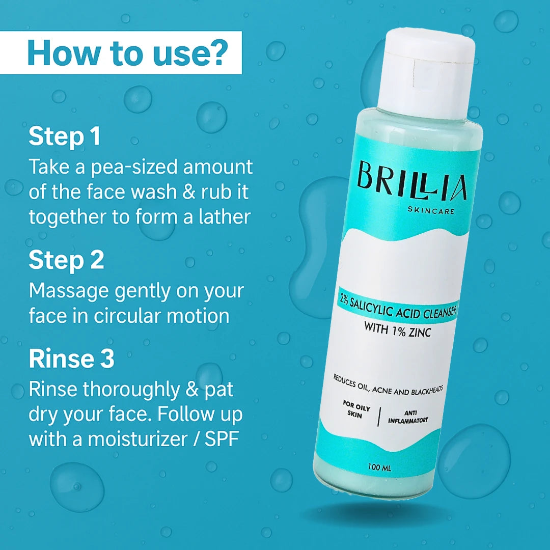 Salicylic Acid With Zinc Face Cleanser for Oily, Acne Prone Skin | Deeply Cleanse Pores | Oil-Control Formula -(100ml)