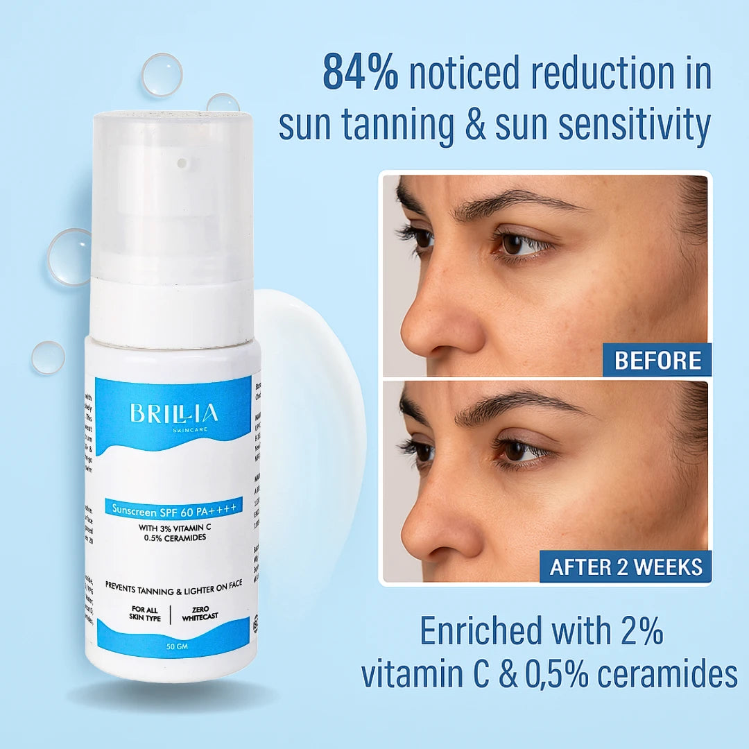SPF 60+ PA+++ Vitamin C + Ceramides Bright Sunscreen | Lightweight UVA/UVB Suncream | No White Cast | For Men & Women-(50gm)
