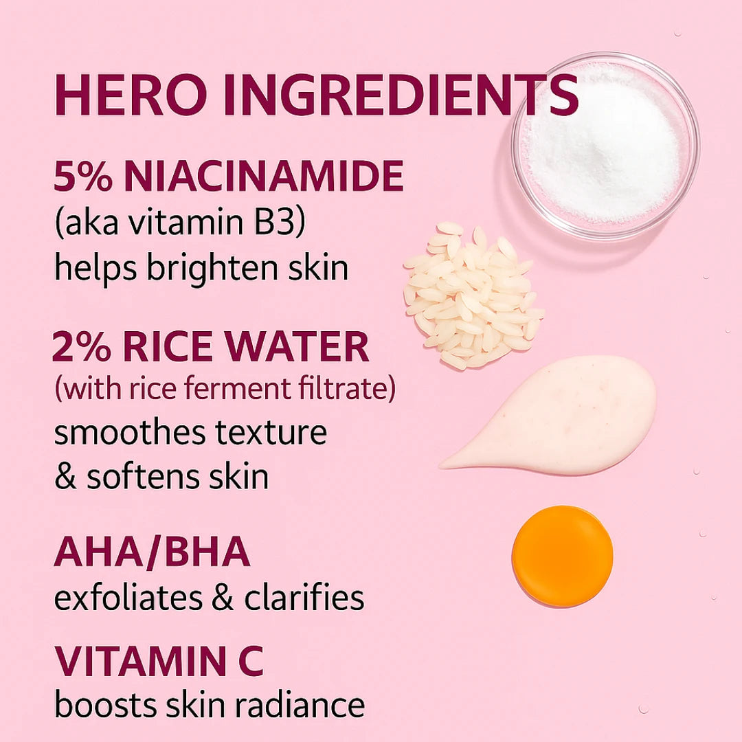 5% Niacinamide With 2% Rice Water Face Wash |  Treats Active Acne & Fades Acne Marks | Face Wash for Tan Removal, Clear and Bright Skin & Glowing Skin | Korean Skincare -(100ml)