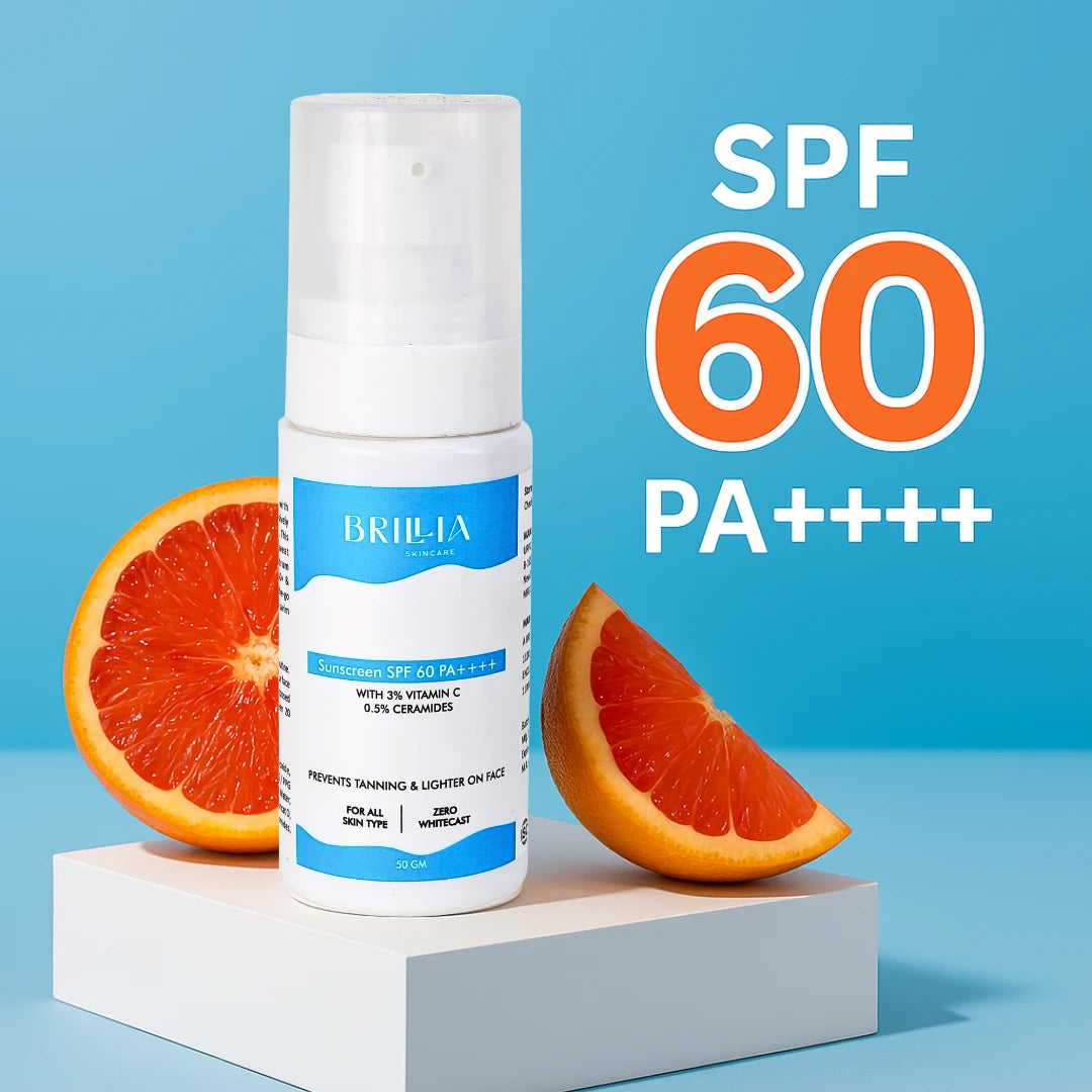 SPF 60+ PA+++ Vitamin C + Ceramides Bright Sunscreen | Lightweight UVA/UVB Suncream | No White Cast | For Men & Women-(50gm)